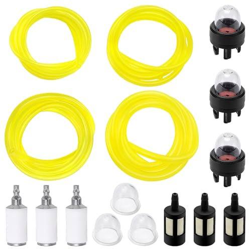 VooGenzek 16 PCS Fuel Line Mower Fitting Kit, 4 x 1m Fuel Hose, Petrol Filter, Filter Primer Bulb, for Mower Strimmer Chainsaw Trimmer Blower Garden Machine Fitting