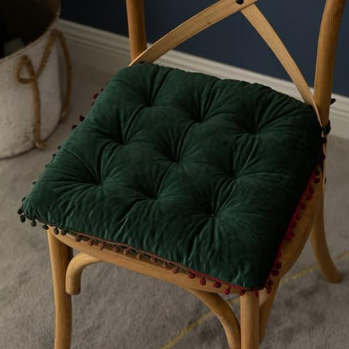 DOTBUY-SHOP Chair Cushions Velvet, Non Slip Garden Chair Cushions Square Seat Pads Comfortable Chair Pads for Children, Retro Adult Seat Cushions for Dining Chairs (40X40cm,Dark Green)
