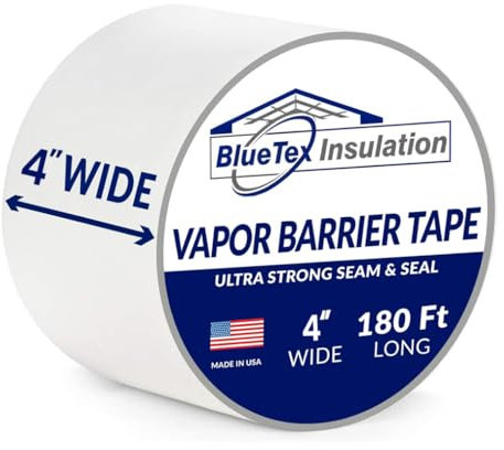 BlueTex Insulation 10,2 cm breit x 45,7 m lang, weißes Dampfsperrband, 1 Rolle Abdichtung für Stuck, Krabbelräume, Reparaturen, Unterlagennähte, Metallbaunähte, hervorragende Luftbarriere