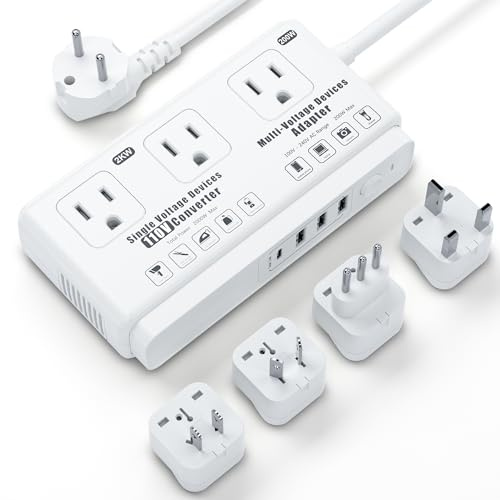 Adaptador convertidor de voltaje de 220 V a 110 V: transformador de enchufe de regleta de viaje internacional de Estados Unidos a Europa, secador de pelo eléctrico de 2000 W, convertidores de salida