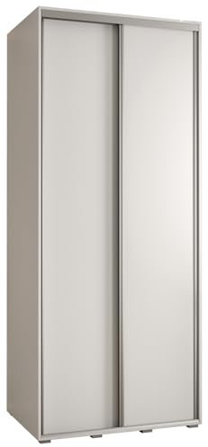 MEBLE KRYSPOL Cannes 1 Moderner Schrank mit 2 Schiebetüren mit Stange, Regale - Aufbewahrungsschrank für Schlafzimmer, Wohnzimmer - 205,2x120x60 cm - Weiß Weiß Silber
