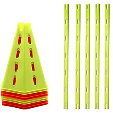 XSMYdpuk Agility-Trainingshütchen, sechseckiges Kunststoff-Kegel- und Schilderstangen-Set, Agility-Trainingshütchen für Fußball und Basketball, weich und höhenverstellbar (Farbe: 10 Stück + 5 Stangen