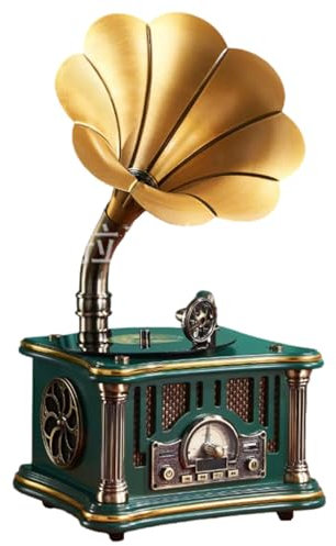 Gramophone Vintage, phonographe de style ancien avec connexion Bluetooth/radio FM USB, salon, style européen, ornements nostalgiques, lecteur de disque vinyle,Green