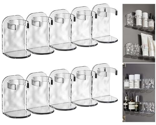 Reihen Wandregal, Schweberegal Badezimmer Ohne Bohren, 2 Stück Kosmetik Regal Wand, Wandregal Dusche zum Kleben, Eckregal Hängend Kunststoff für Bad, Küche, Schrank, Zimmer