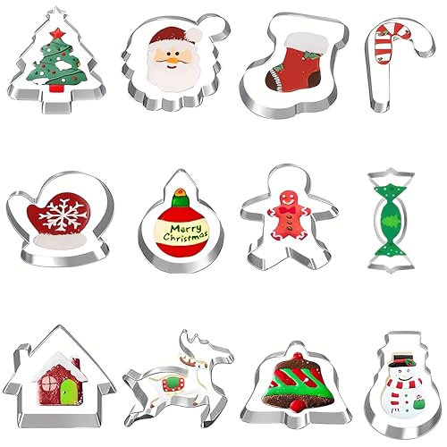12 pièces Ensemble Emporte Pièces Noël,Emporte piece noel, emporte piece patisserie inoxydable Ensemble (SDJ-02)