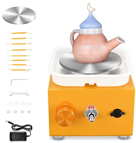 SenDeluz Töpferscheibe Elektrisch, Mini Electric Pottery Wheel 2000 U/min Einstellbare Geschwindigkeit mit Abnehmbarem ABS-Becken und 6,5/10 cm Drehteller, Töpferscheibe mit Tonformwerkzeug Geliefert