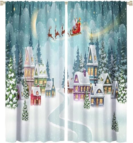 Vorhang Blickdicht Gardinen Mit Ösen - 2 Stücke 280 (B) X 180 (H) cm Verdunklungsvorhänge 3D Weihnachtsmann Muster Thermovorhang Für Kinderzimmer Schlafzimmer Weihnachtsgardinen 9426351556286