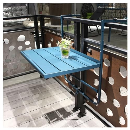 Balkon-Stehtisch für Geländer, Terrassengeländertisch, Terrassengeländertisch, klappbarer Hängetisch für den Außenbereich, Hängetisch für Balkongeländer, höhenverstellbar (blau)