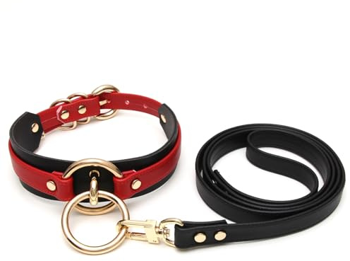 lalatia Damen Halsband O Ring Kunstleder Choker mit Leine