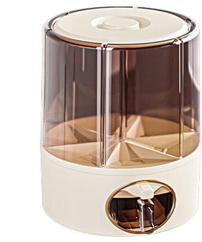 Rice Storage Bucket - Rotating Food Dispenser, 6-Grid Rice Organizer | One-Click Output Rice Dispenser, Practical Kitchen Storage Bucket, Space-Saving Rice Dispenser, Storage Solution for Homes