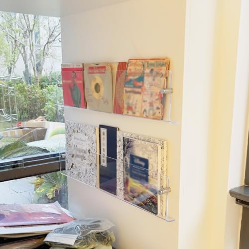 Zeitungsständer Wandmontierter 2-teiliger Zeitschriftenständer aus Acryl, Transparente Buchständer mit Beschlägen, Zeitungs- Und Broschürenaufbewahrungshalter, Regalständer, Bücherregale(60cm(23 5/8)