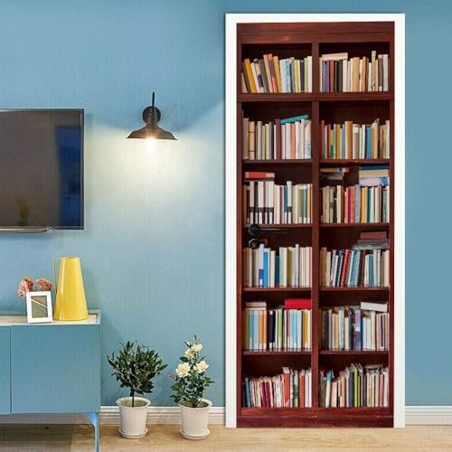 Türbekleben Vintage-Bücher Türtapete, Selbstklebend TürPoster Vintage-Bücher Türbilder, 3D Fototapete Türfolie Poster Tapete Türaufkleber Tür Tapeten 95 x 215 cm q6049