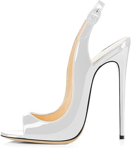 EDEFS Pumps Slingback Femme Sexy Talon Aiguille 4,7 Pouces Peep Toe et Boucle Réglable Escarpins Hauts Mode pour Soirées Festives Blanc EU37
