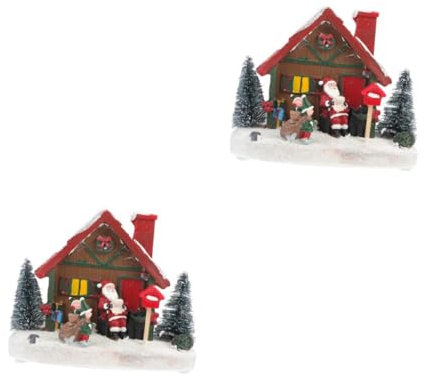 Ciieeo 2 STK Weihnachtshäuschen weihnachtsdeko weihnachtsmärkten Weihnachten Dekoration Leuchtend Weihnachtshausfigur Weihnachtshaus-Statue Weihnachtsszene Häuser Harz Weihnachtsdorf rot