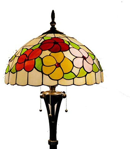 ERoomQ Tiffany Style 16-Inch Floor Standing Lamps with Retro Stained Glass 3-Light Floor Uplighter for Living Room Bedroom Reading Floor Lamp,Foot Switch,E27 (I)