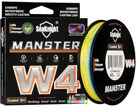 Seaknight W4 4 strängar flätade linjer 300 m/500 m superjämn PE multifilament linje karp fiskelina dubbel beläggning UV-beständig saltvatten fiskelina för saltvatten havsfiske 15 lbs