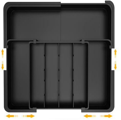 GLOSKIN Portaposate da Cassetto, Vassoio Fortch con 7 Porta Posate Cucina Cassetto, Organizer Cassetti Cucina Silicone 24 * 32,3 cm, per Le Stoviglie da Cucina, Archiviazione Dei Cassetti, Nero