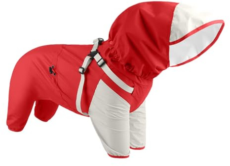 demaxiyad Hunde-Regenjacken, Regenmantel mit Kapuze, wasserdicht, verstellbare Passform für M bis XL, mit Kapuzen-Design für regnerisches Wetter, Spaziergänge und Outdoor-Abenteuer