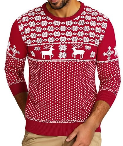 Uniexcosm Maglione Uomo con Albero di Natale Caldo Invernale Outfit Natalizio Uomo Invernale Rosso L