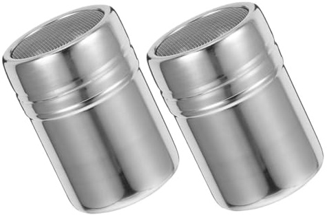 Cabilock 2pcs Powder Shaker Stainless Steel Fine Mesh Lid for Baking Beverage Decor Sugar Cocoa Powder Salt Coffee Sprinkler