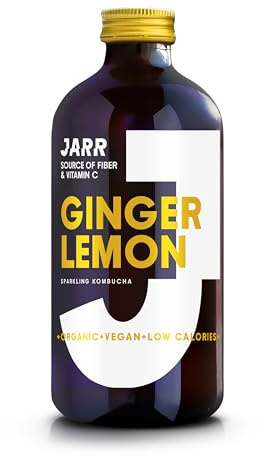 JARR Kombucha Ginger Lemon Flavoured 330ml Bottles (12 Pack) - Gut Health, Kombucha Drink, Low Sugar, Vegan, Gluten-Free, Non-Alcoholic, Healthy Drinks, Soft Drinks