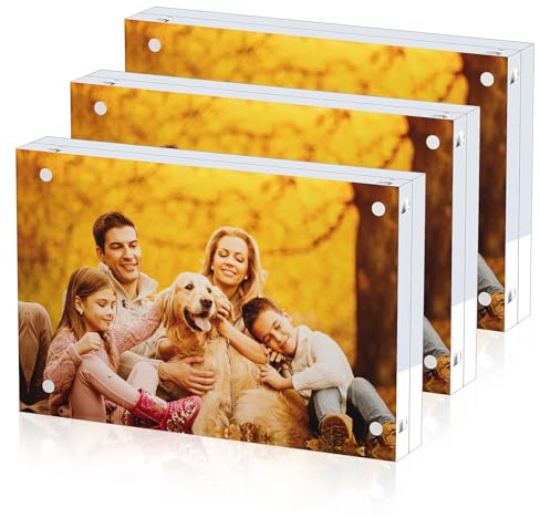 3 Pack Acrylic Picture Frames 5x7, 20%thicker Free Standing Desktop Display,Strong Magnetic Photo Frame, Double Sided Clear Picture Frames , Frameless Standing Desktop Frame for Home, Office, Gift Ready