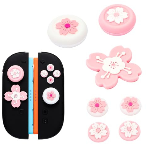 OLDZHU Thumb Grips & Button Caps Set Compatible with Nintendo Switch 2 (2025),ABXY Key Buttons Sticker Cover Caps for Switch 2,Sakura Cross D-Pad Button Caps Thumb Grip Caps