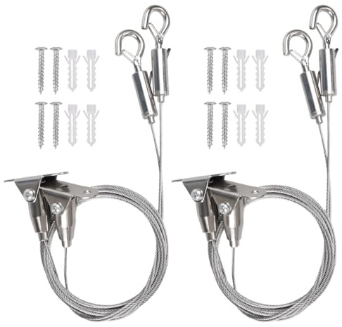 Filo per Appendere Quadri, 4 Pezzi Corda Porta Foto da 59 in Acciaio Inossidabile Regolabile con Gancio, Fune Acciaio Inox Kit per Quadri, Specchio, Cartelloni Pubblicitari, Luci