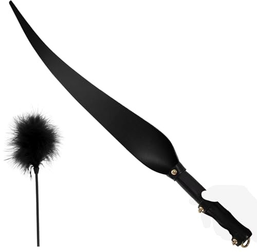Juego de 2 piezas de cuero con látigo y pluma para cosquillas, paleta de masaje con plumas para azotes, correas para juguetes sexuales, juguete erótico fetiche para parejas. (Negro)