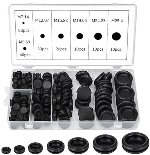 200-Piece Black Rubber Grommet Set for Electrical Wiring, Plumbing, and Automotive Applications - Multiple Sizes Included