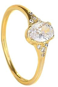 Lirzxin 18K Goldring Frauen 750 Gold, Partnerringe Damen Elegante mit 6 Krappen Oval Moissanit Ehering Verlobungsring Gelbgold Größe 51 (16.2)