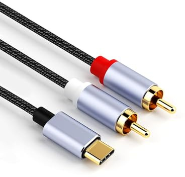 2M Durable Aux Red White USB Type C to 2 RCA Stereo Audio Adapter Cord | Stable USB C to RCA Audio Cable Compatible with Smartphone Tablet Laptop to Speaker Amplifier Car Stereo Home Hi-Fi System