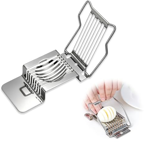 XINML Cortador de Huevos de Acero Inoxidable, Separador de Huevos de Precisión con Alambre de Corte, Herramienta de Corte Apta para Lavavajillas, Color Plata