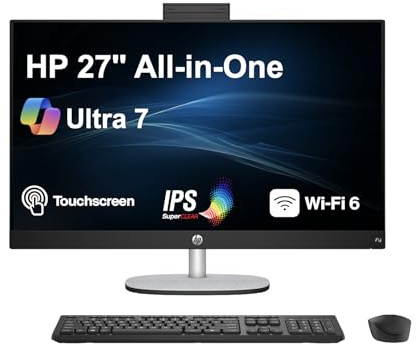 HP 27 AI PC All-in-One 27 Touchscreen IPS FHD Display (Intel Ultra 7-255U, 32GB DDR5, 1TB SSD, Intel Graphics, WiFi 6, Bluetooth 5.4, FHD+IR Webcam, RJ-45, HDMI, Win 11 Pro) w/Wireless KB+Mouse