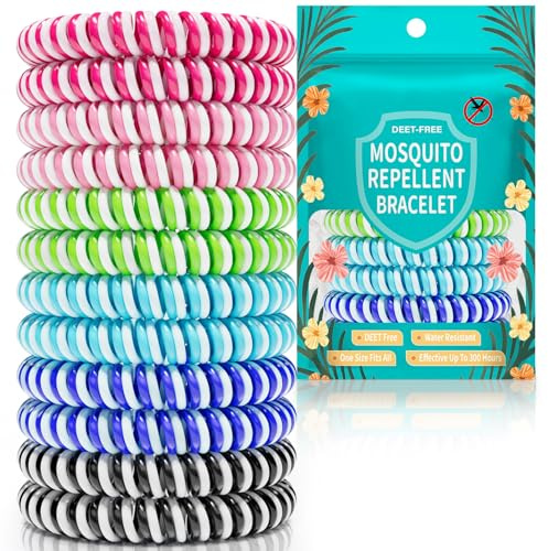 Asddage Mosquito Repellent Bracelet 12 Pack, DEET-Free, Natural Plant Oil | 300 Hours Protection, Waterproof and Stretchy, Insect Repellent Bands for Men Women Kids, Travel, Gardening, Camping, Hiking