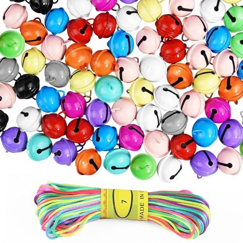 Cossaot 60 Piezas Cascabeles, 22 MM Coloridos para Decoración DIY, Cascabeles de Metal para Manualidades, Cuerda Colorida de 20 M, para Decoración DIY, Guirnalda, Gatos (Couleurs Bonbon)