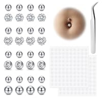 WillTen 32 piercings falsos para ombligo, piercing de ombligo falso, piercing de ombligo falso, bola de repuesto de joyería corporal sin perforación, circonita cúbica blanca para nariz, ceja, labio