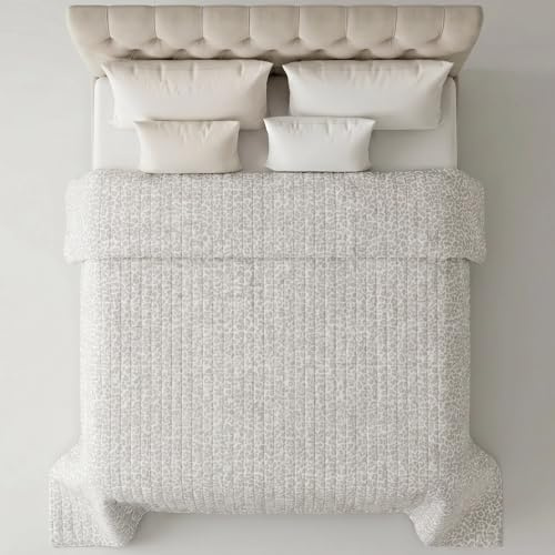 Riad Arredo Copriletto Trapuntato Matrimoniale Estivo Primaverile 260x260 cm – Trapuntino Leggero in Morbida Microfibra Traspirante Mano Delicata - Leopardato Grigio