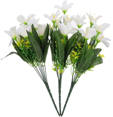 KAILIKETIY Ramo Flores Artificiales de Lirio 3 Piezas Soporte de Lirio para Decoración de Porch y Casa, Flores de Seda Duraderas Marchitar para Arreglos Artificiales