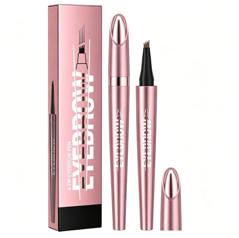 4-Tip Microblading Eyebrow Pen, Waterproof Micro Fork Brow Pencil for Hair-Like Strokes, Long-Lasting Smudge-Resistant Realistic Brow Makeup(Rose gold 2#,3 PCS)