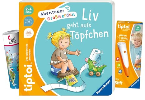 Ravensburger tiptoi ® Bücher Set | Liv geht aufs Töpfchen + 00110 tiptoi Der Stift + Kinder Weltkarte - Länder, Tiere, Kontinente