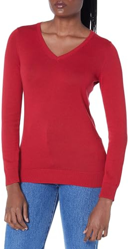 Amazon Essentials dam klassisk passform lätt långärmad v-ringad tröja (finns i plusstorlek), röd, stor