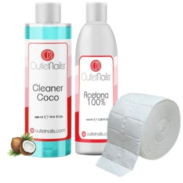 Cleaner para Uñas 500ml Coco Azul + Acetona 100% Pura 500ml | Celulosas 500uds