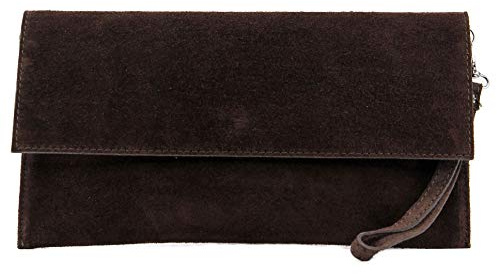 modamoda de T151 Damen Wildleder Rauleder Clutch Umhängetasche Abendtasche handmade in Italy, Farbe:Dark Chocolate