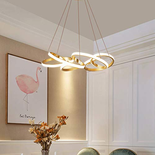 LED 78W Pendelleuchte Modern Schlafzimmer Gold Hängeleuchte Dimmbar Mit Fernbedienung Deckenlampe Metall Acryl Pendellampe Wohnzimmer Küche Hängeleuchte Höhenverstellbar Kronleuchte 65CM Droplight …