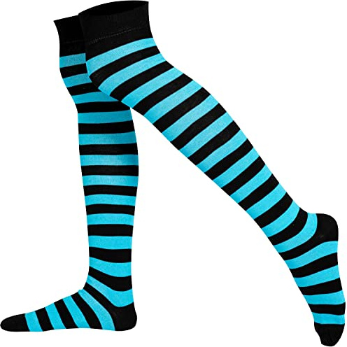 Mysocks - Calze sopra il ginocchio per donna, calze lunghe a righe, in cotone, con punta ad anello, morbide con fascia in lattice, 38-43