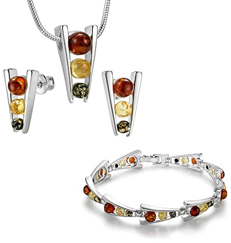 Damksmyckesset Med Bärnstenshänge Och Örhängen I 925 Sterling Silver