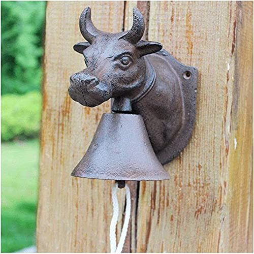 X&Z-XAOY Door Knocker Retro Cow Metal Wall Mount Door Call Bell Cast Iron Decorative Doorbell Hanging Doorbell Antique Farmhouse Style