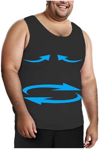 Henicepte Men Slimming Tummy Control Chest Compression Hide Gynecomastia Undershirt Shapewear, Black, Large