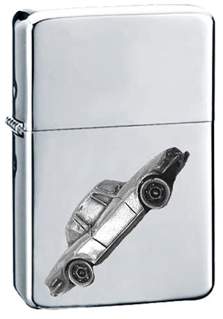 Britisches Oldtimer Hirsch MK2 (auffüllbar) ref267 Zinn-Effekt Design auf einem Flip-Top-Benzinfeuerzeug, winddicht, Silber nachfüllbar